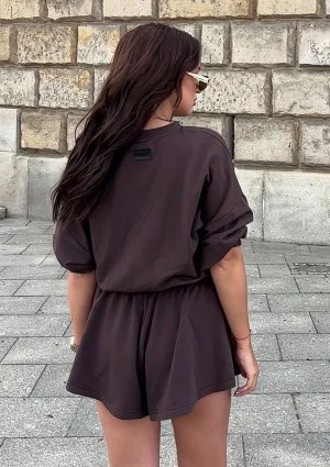 Softie - Rozkloszowane szorty z bawełnianej dzianiny Dark Chocolate