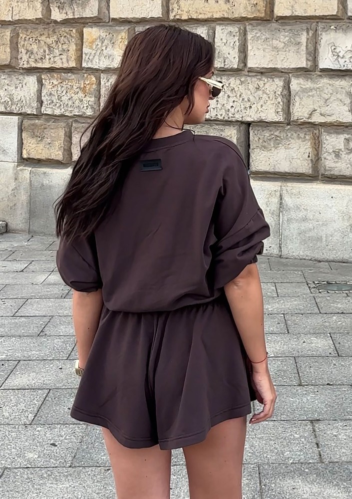 Softie - Rozkloszowane szorty z bawełnianej dzianiny Dark Chocolate