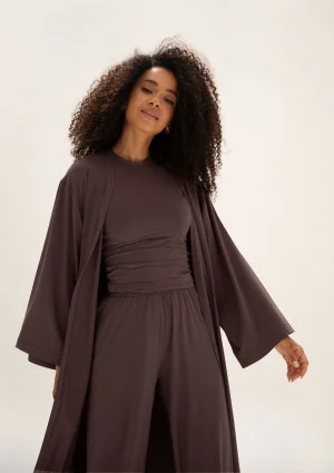 Lumiere - Chocolate brown rayon maxi kimono