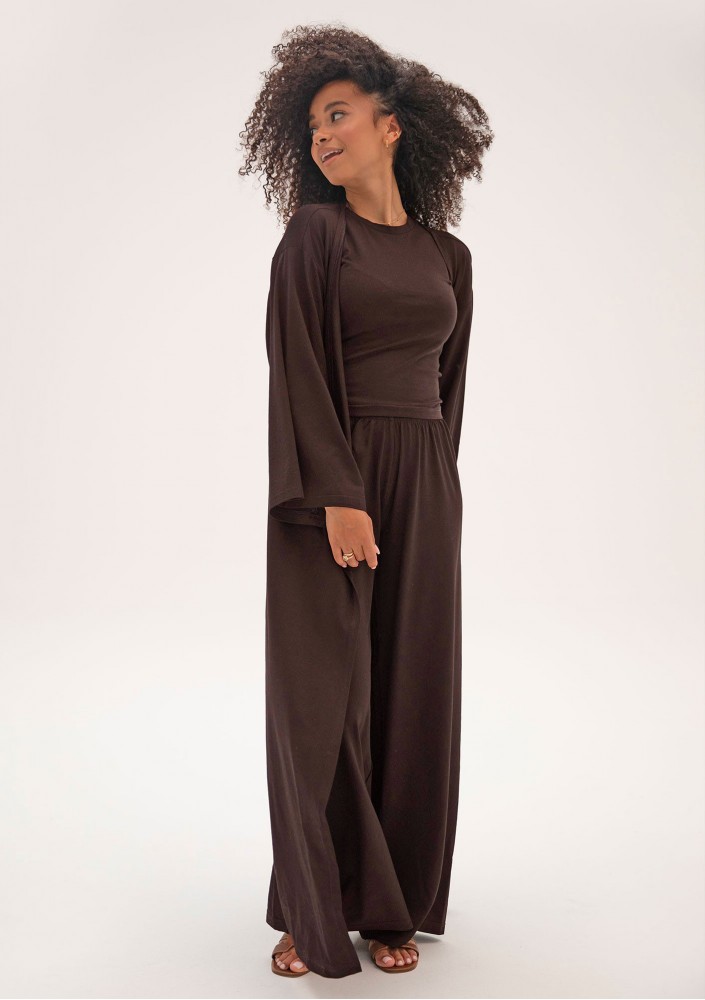 Lumiere - Chocolate brown rayon maxi kimono