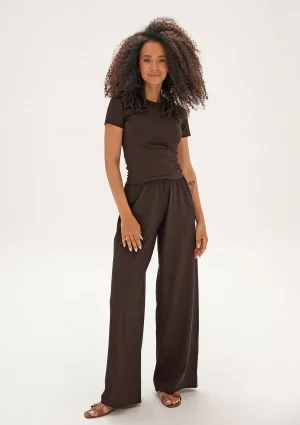 Lumiere - Chocolate brown rayon wide pants