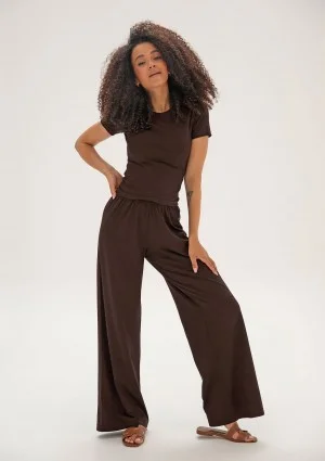 Lumiere - Chocolate brown rayon wide pants