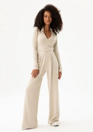 Nova - Beige wide rayon trousers