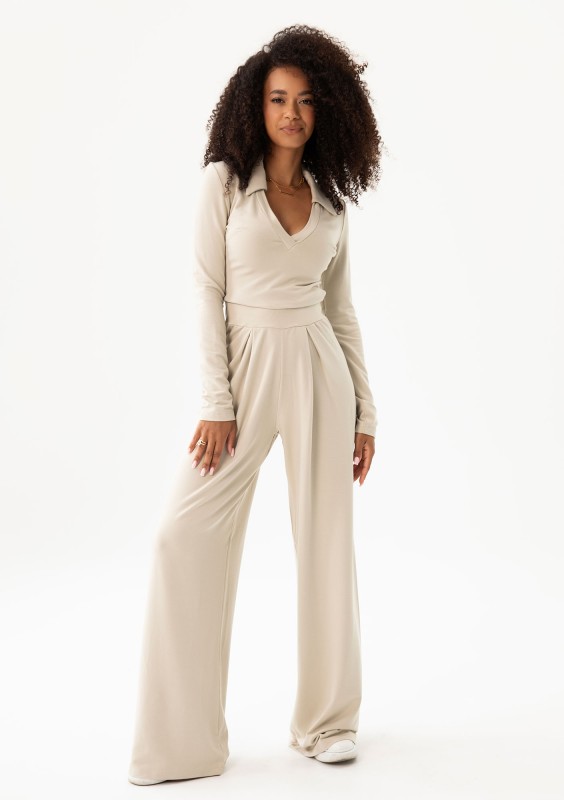 Nova - Beige wide rayon trousers