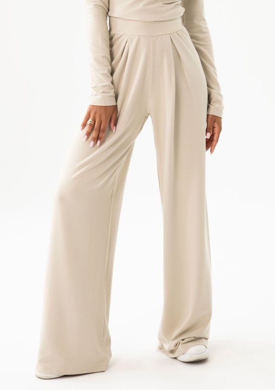 Nova - Beige wide rayon trousers