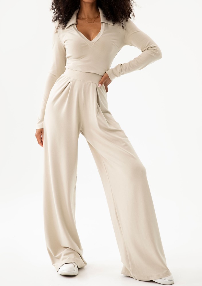 Nova - Beige wide rayon trousers
