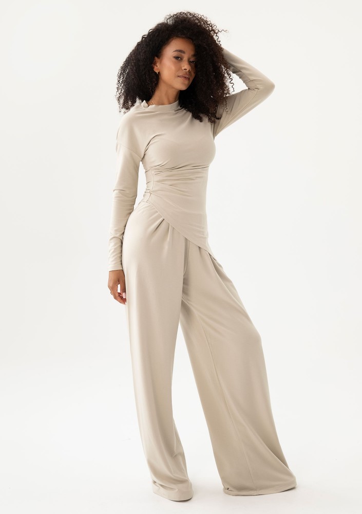 Nova - Beige wide rayon trousers