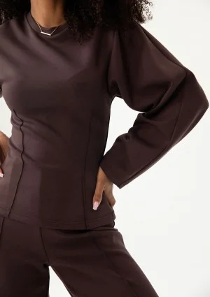 Soya - Bluza z modelującymi przeszyciami z dzianiny soft brązowa