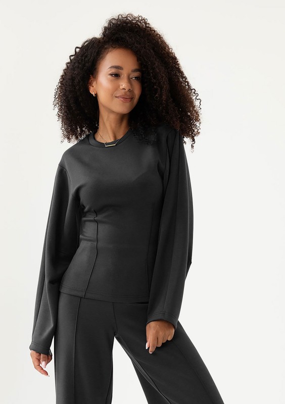 Soya - Bluza z modelującymi przeszyciami z dzianiny soft Black