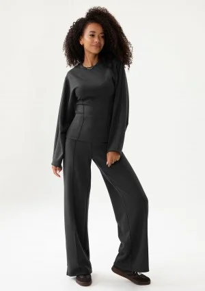 Taro - Spodnie z kantem z dzianiny soft Black