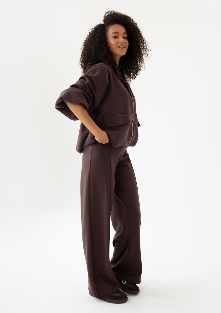 Taro - Spodnie z kantem z dzianiny soft Brown