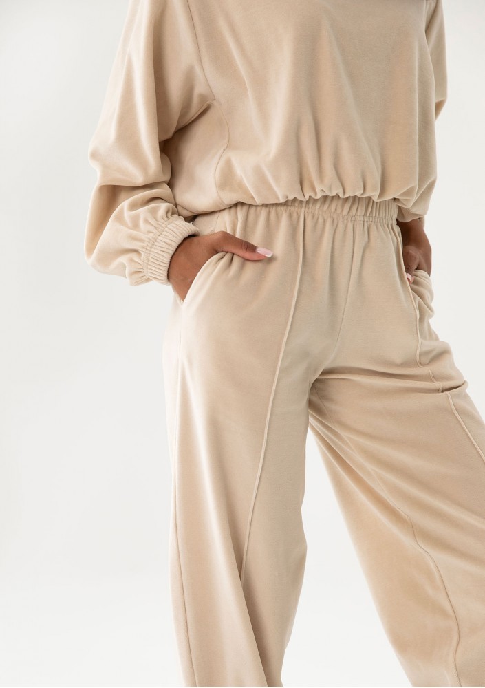 Vell - Bluza welurowa typu bombka Beige