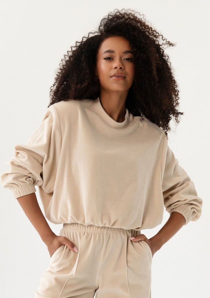 Vell - Bluza welurowa typu bombka Beige