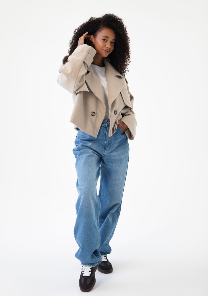 Lumo - Beżowa kurtka z pagonami i klapami