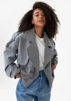 Lumo - Oversize'owa dwurzędowa kurtka z pagonami Szara