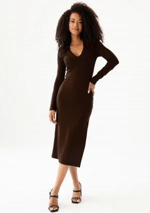Mirelle - Brown fitted midi dress