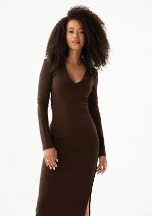 Mirelle - Brown fitted midi dress