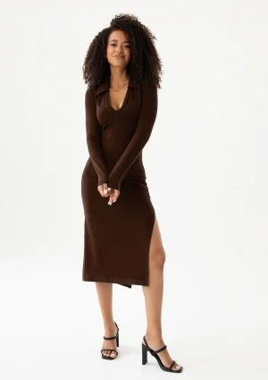 Mirelle - Brown fitted midi dress