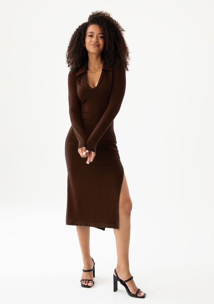 Mirelle - Brown fitted midi dress