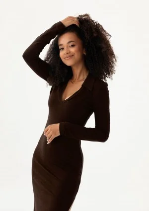 Mirelle - Brown fitted midi dress