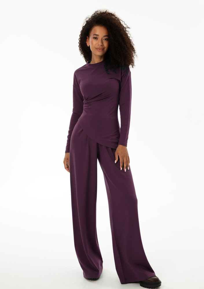 Nova - Claret wide rayon trousers