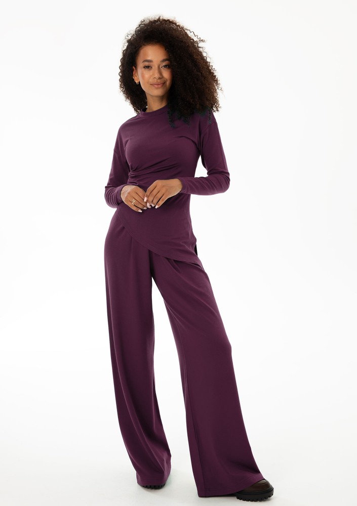 Nova - Claret wide rayon trousers