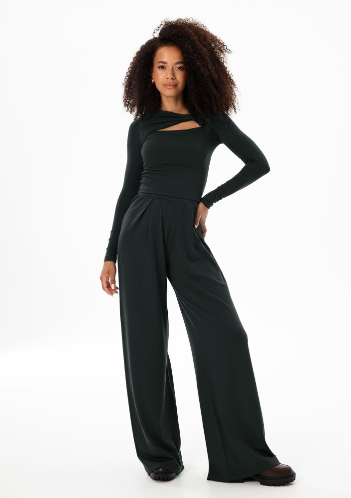 Nova - Black wide rayon trousers