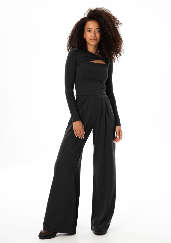 Nova - Black wide rayon trousers