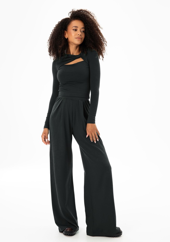 Nova - Black wide rayon trousers