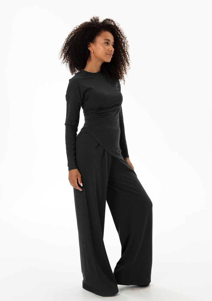 Nova - Black wide rayon trousers