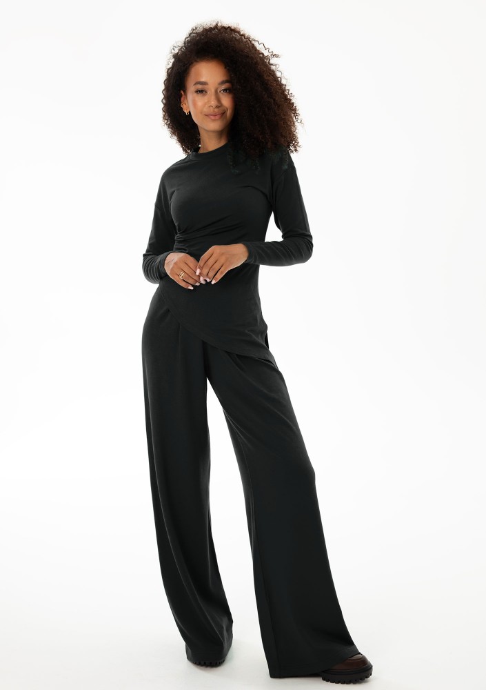 Nova - Black wide rayon trousers