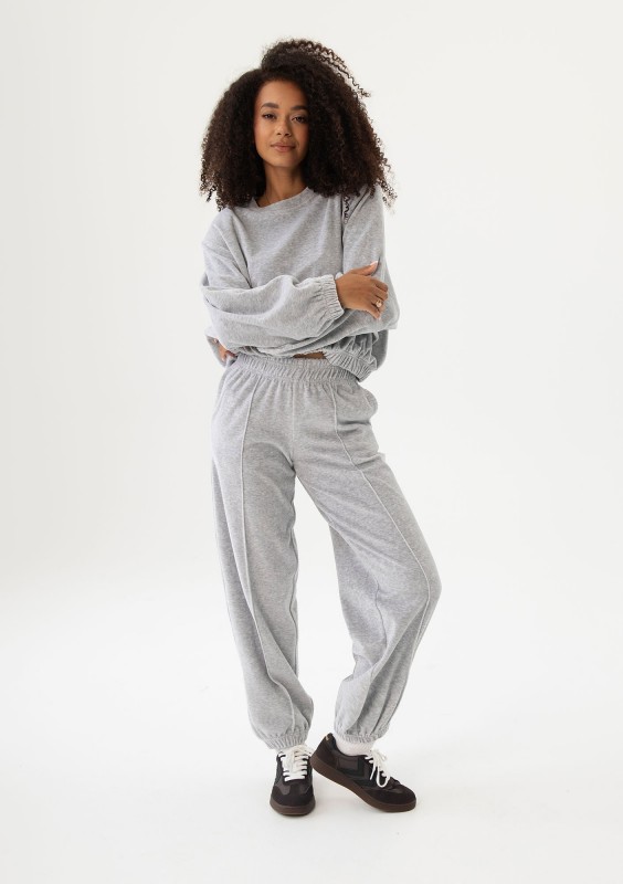 Puff Velvet - Melange grey velvet sweatpants