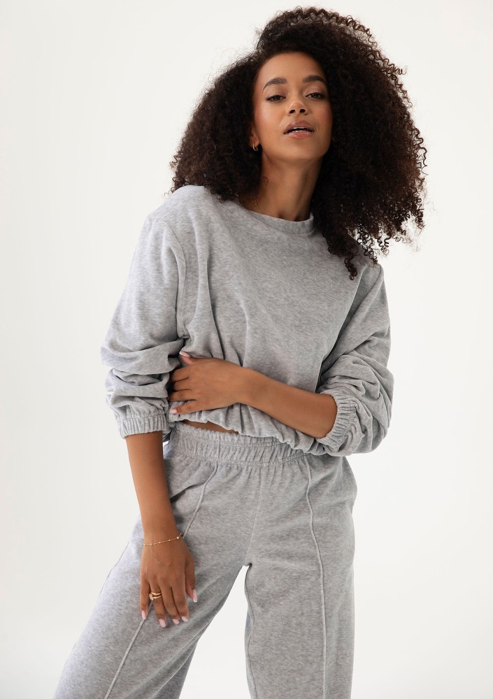 Vell - Melange grey velvet bomb sweatshirt