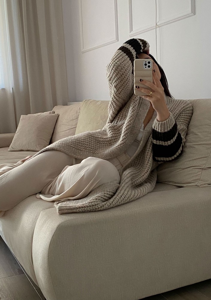 Vind - Long cardigan in dark stripes