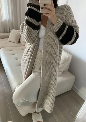 Vind - Long cardigan in dark stripes