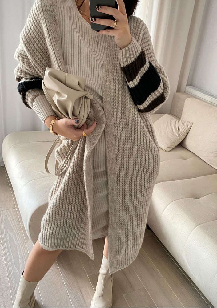 Vind - Long cardigan in dark stripes