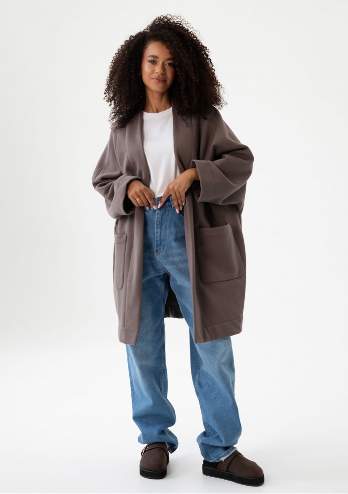 Muva - Oversizowa narzutka kimono grubej z dzianiny Savannah Tan