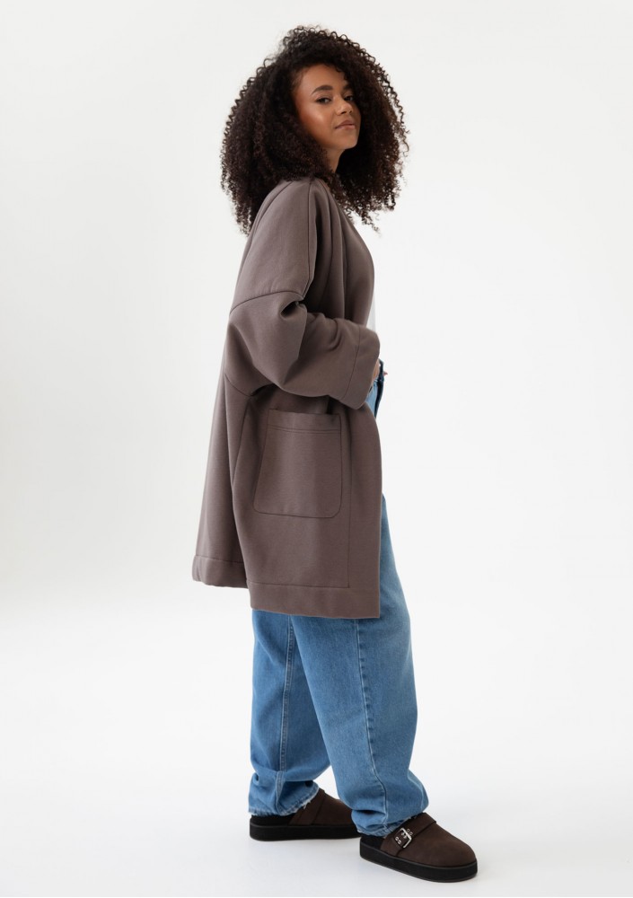 Muva - Oversizowa narzutka kimono grubej z dzianiny Savannah Tan