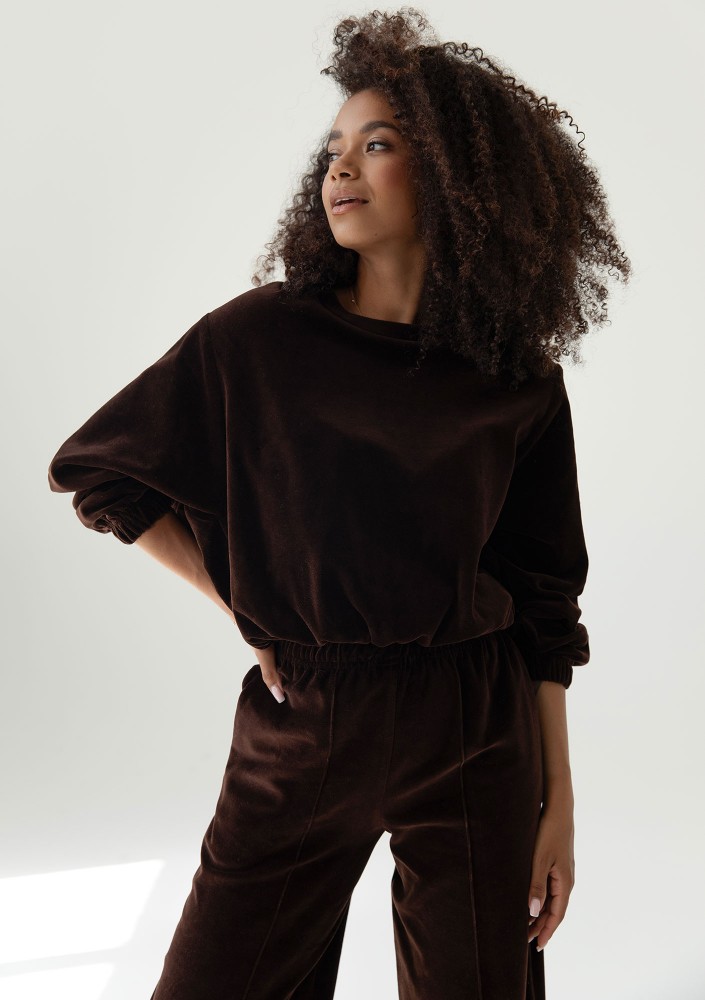 Vell - Dark chocolate brown velvet bomb sweatshirt