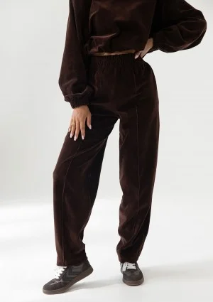 Vell - Dark chocolate brown velvet sweatpants