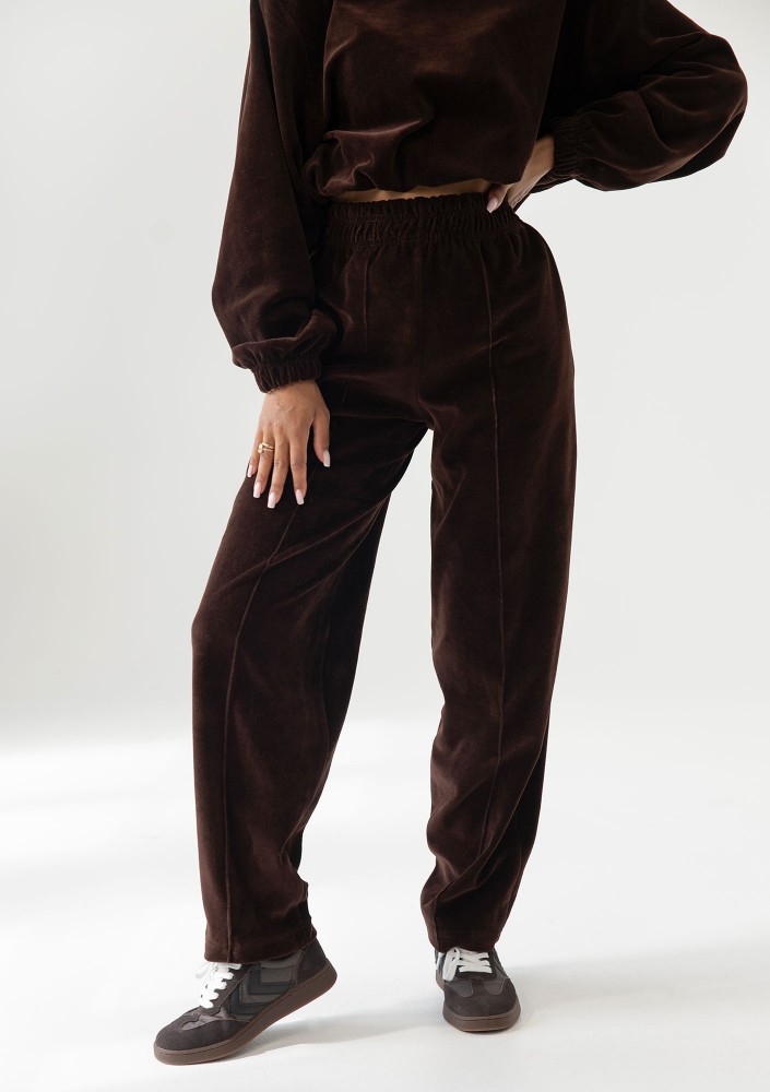 Vell - Dark chocolate brown velvet sweatpants
