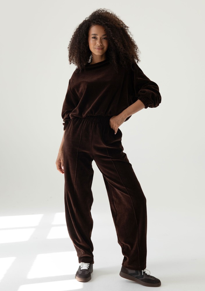 Vell - Dark chocolate brown velvet sweatpants