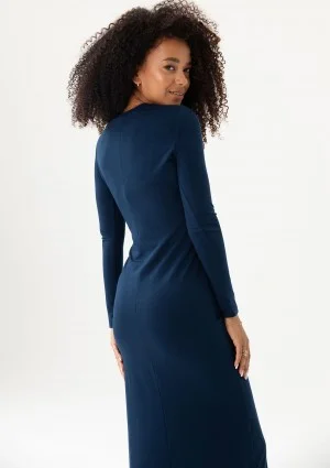 Solene - Navy blue fitted midi dress