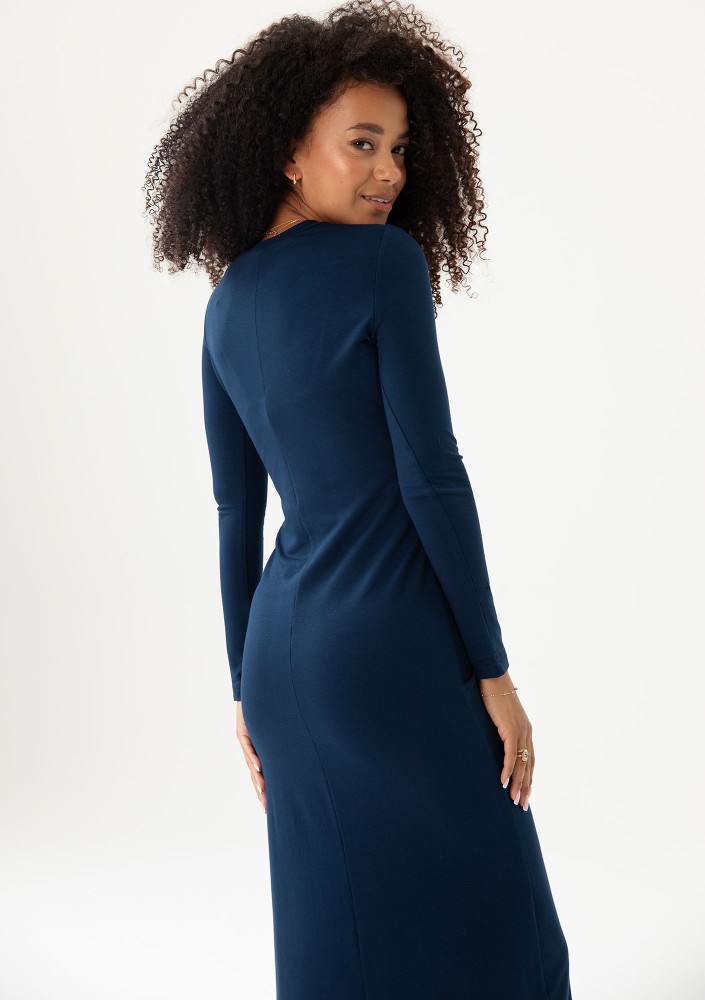 Solene - Navy blue fitted midi dress