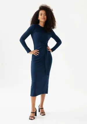 Solene - Navy blue fitted midi dress