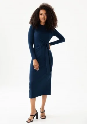 Solene - Navy blue fitted midi dress
