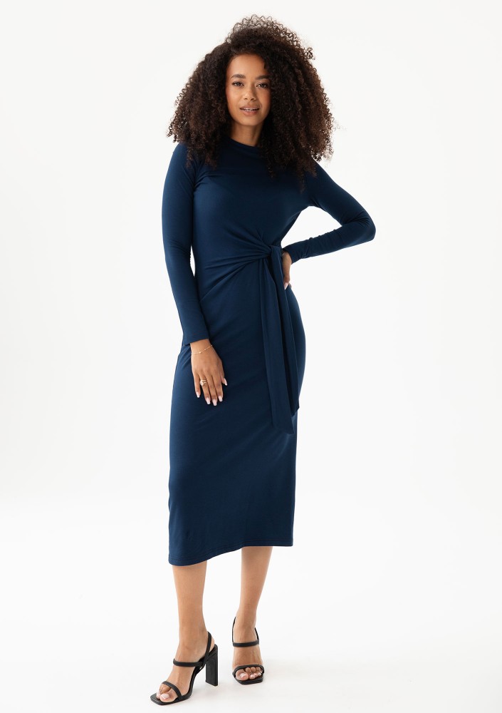 Solene - Navy blue fitted midi dress