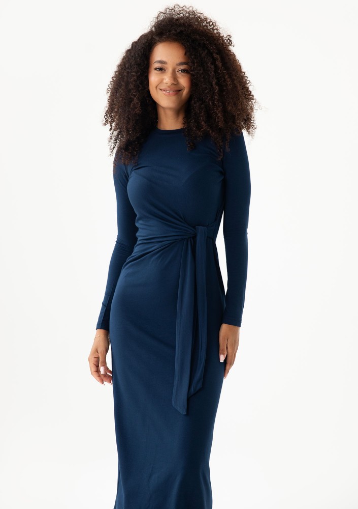 Solene - Navy blue fitted midi dress