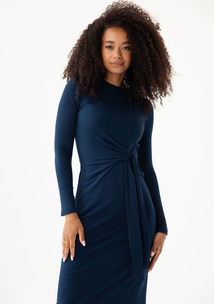Solene - Navy blue fitted midi dress