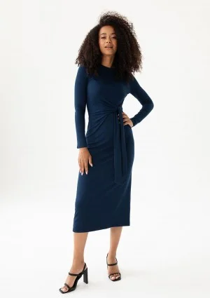 Solene - Navy blue fitted midi dress